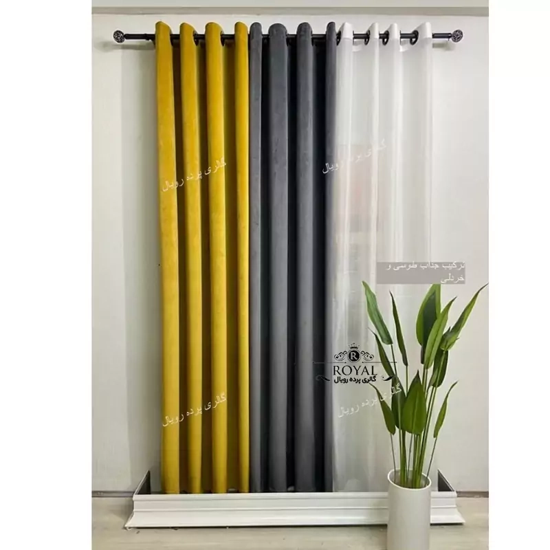 پرده مخمل کالیفرنیا رنگ خردلی عرض 150